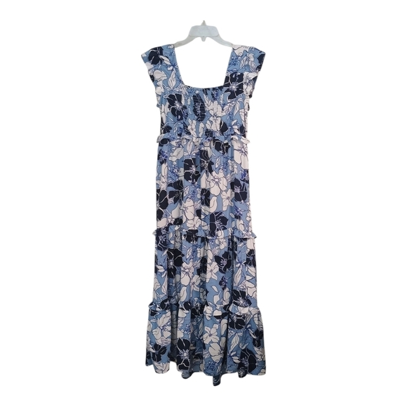 Harlow & Rose Blue Tropical Floral Midi Sundress Smocked Size Medium - Picture 2 of 7